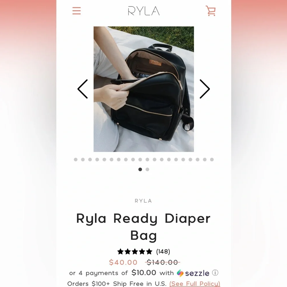 Black Diaper Bag w/ Gold Zippers